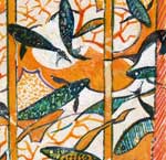 Fishes on Orange Screen fish swimming over a patterned screen
