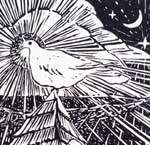 Doves Dove on a church spire with radiant sun behind