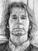 head and shoulders portrait of a man with thoughtful expression looking directly from the canvas